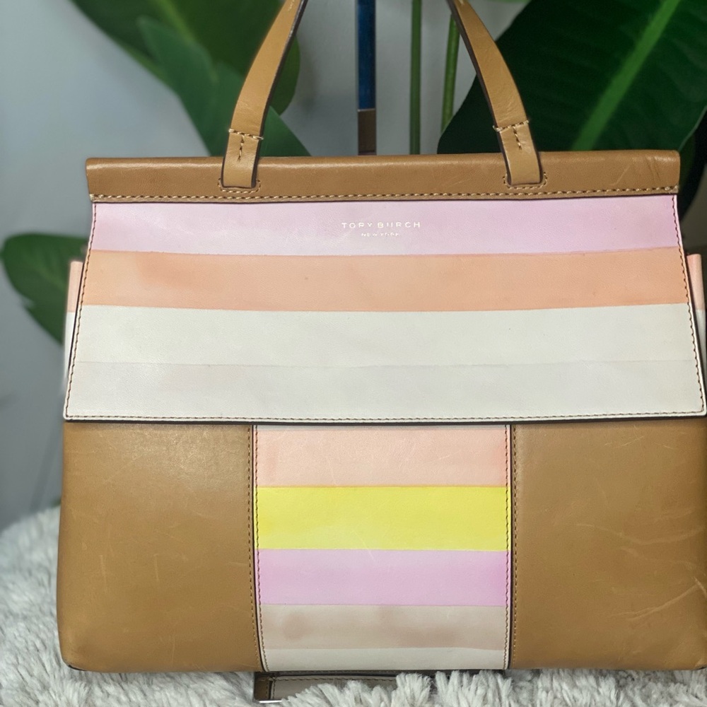 Tory Burch New York Leather Block T Satchel Bag